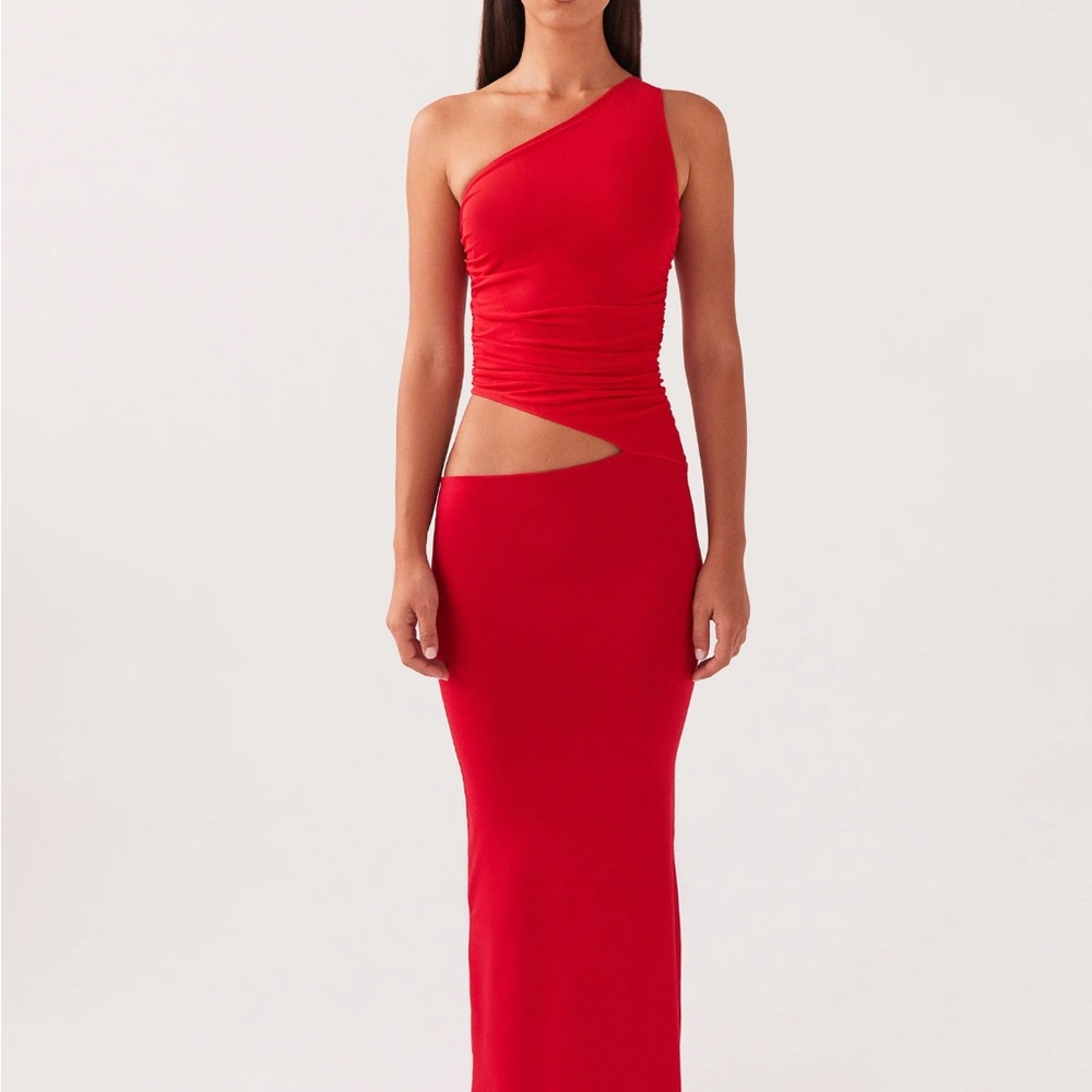 Peppermayo Red Asymmetrical One-Shoulder Bodycon Dress